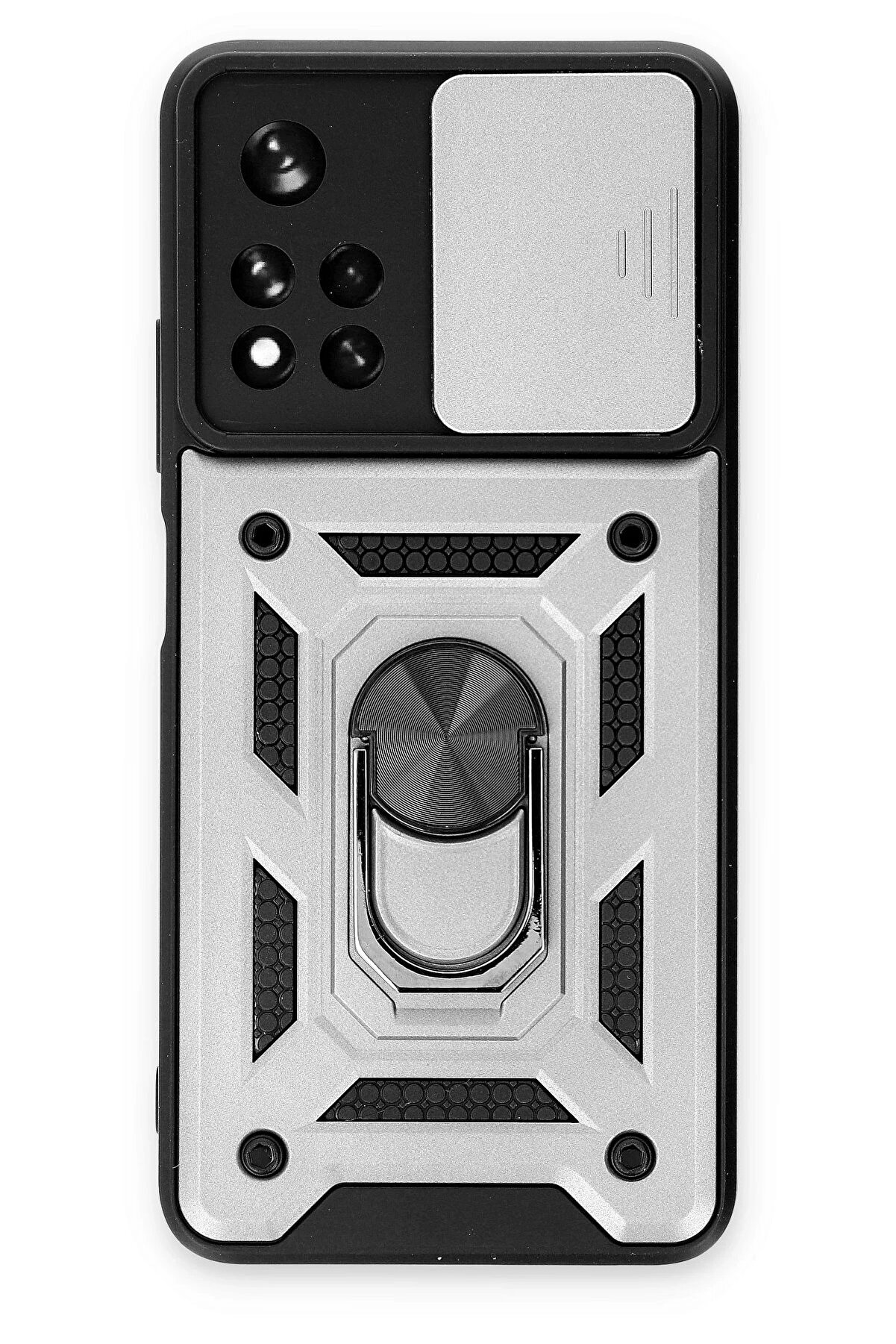 CepteToptan Xiaomi Poco M4 Pro 5G Kılıf Pars Lens Yüzüklü Silikon - Gümüş - DROPX5895-5523