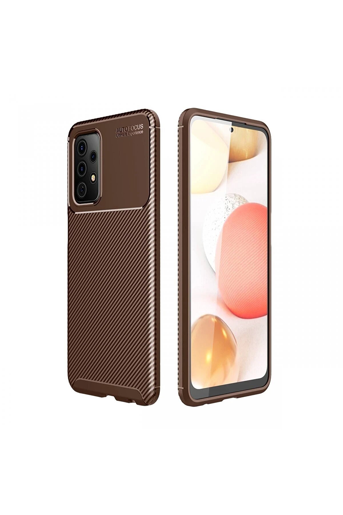 ykavm Newface Samsung Galaxy A52 Kılıf Auto Focus Karbon Kapak - Kahverengi