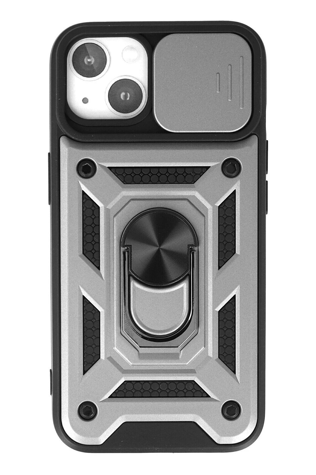 CepteToptan iPhone 15 Kılıf Pars Lens Yüzüklü Silikon - Gümüş - DROPX3691-3717