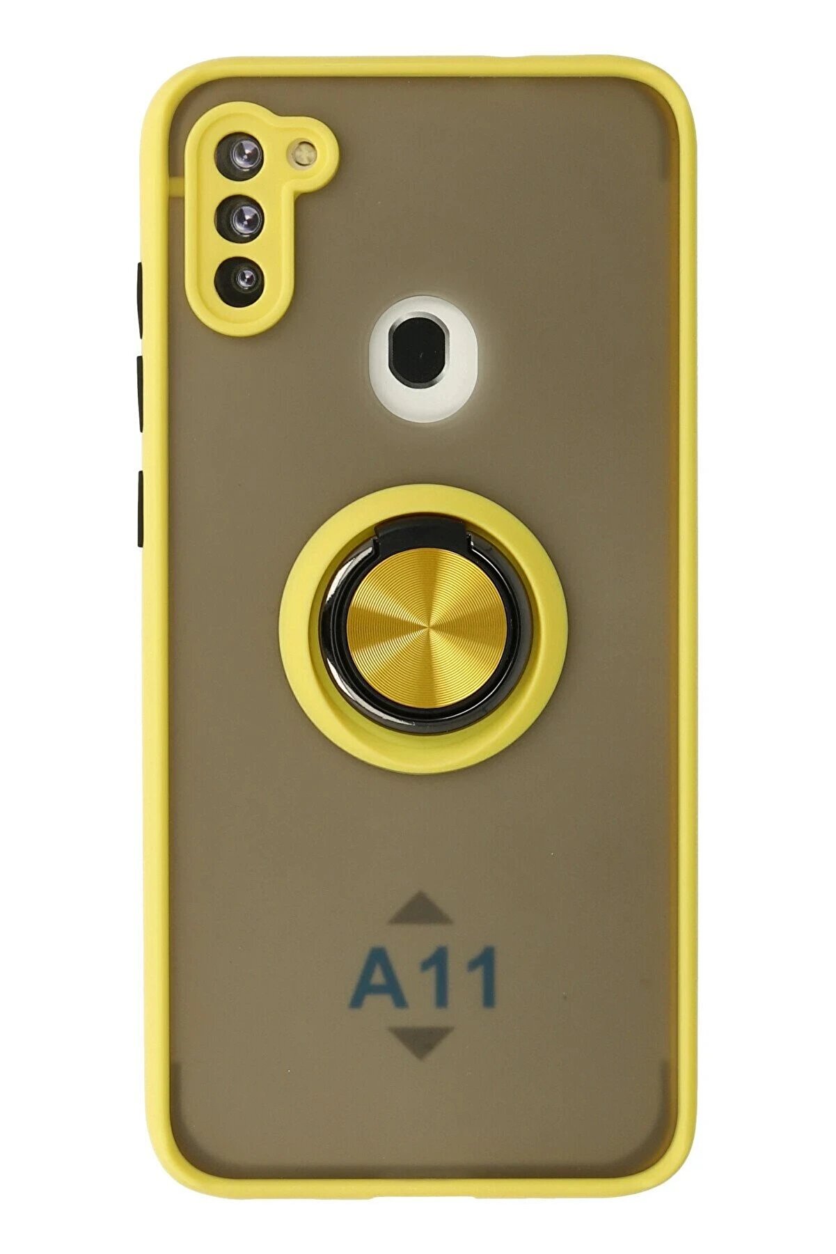 CepteToptan Samsung Galaxy A11 Kılıf Montreal Yüzüklü Silikon Kapak - Sarı - DROPX4303-1467
