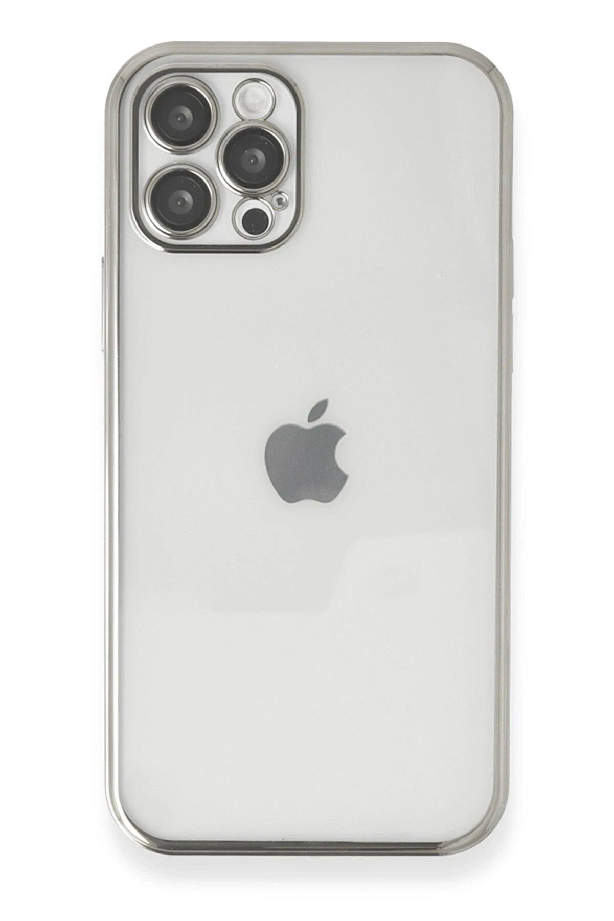 CepteToptan iPhone 12 Pro Kılıf Lensli Silikon - Gümüş - DROPX5532-4838
