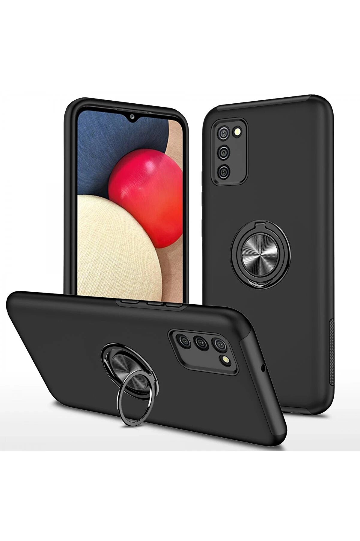 CepteToptan Samsung Galaxy A02S Kılıf Elit Yüzüklü Kapak - Siyah - DROPX9246-5261