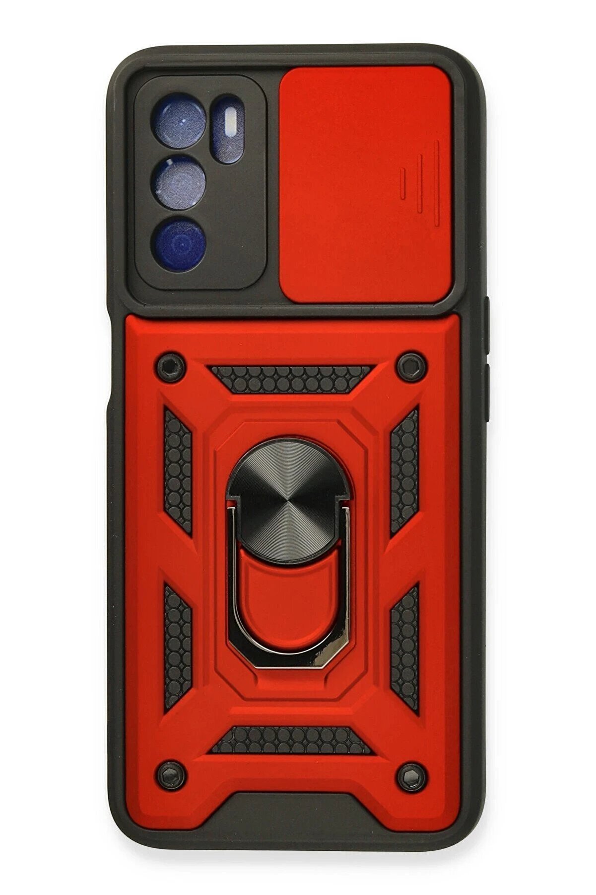 CepteToptan Oppo A16 Kılıf Pars Lens Yüzüklü Silikon - Kırmızı - DROPX7841-9202