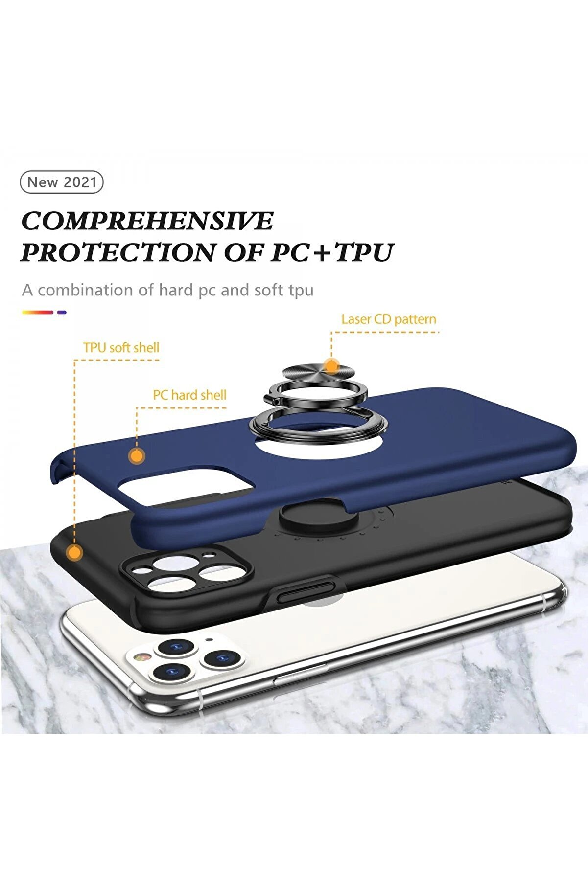 İphone 11 Pro Max Kılıf Eli̇t Yüzüklü Kapak - Laci̇vert - Dropx5517-8037