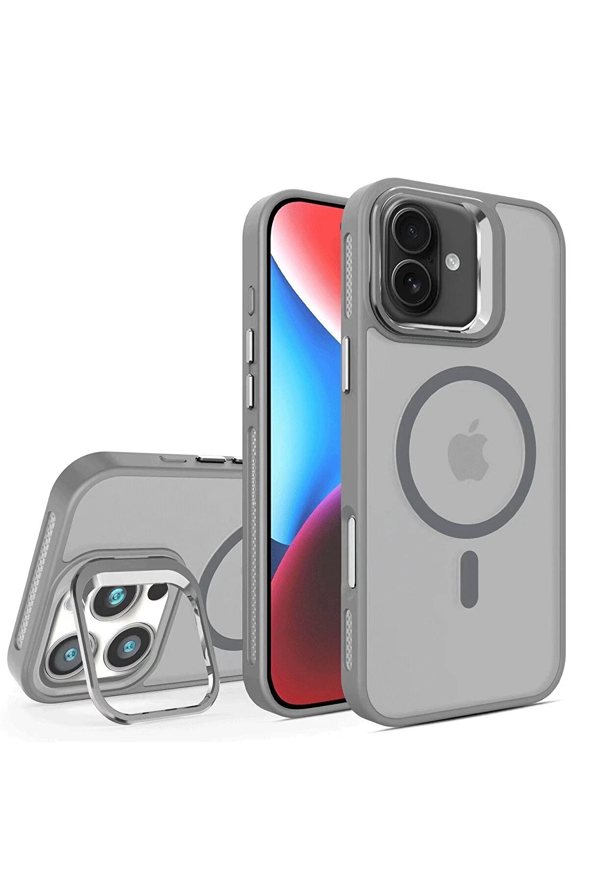 CepteToptan iPhone 16 Plus Flet Lens Magsafe Kapak - Gri - DROPX1728-3324