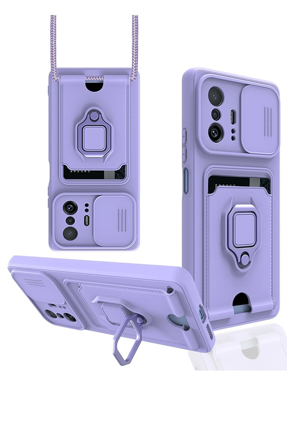 CepteToptan Xiaomi Mi 11T Pro Kılıf Zuma Kartvizitli Yüzüklü Silikon - Lila - DROPX9432-4191