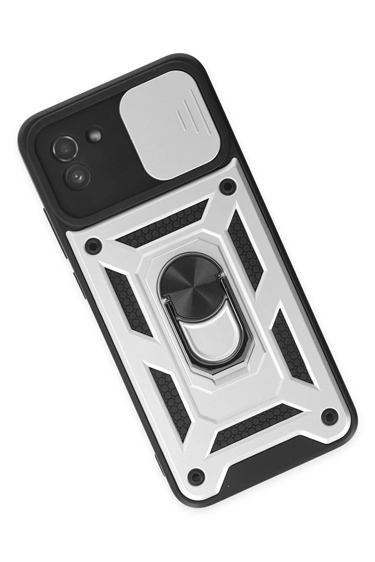 Samsung Galaxy A03 Kılıf Pars Lens Yüzüklü Si̇li̇kon - Gümüş - Dropx7618-4628