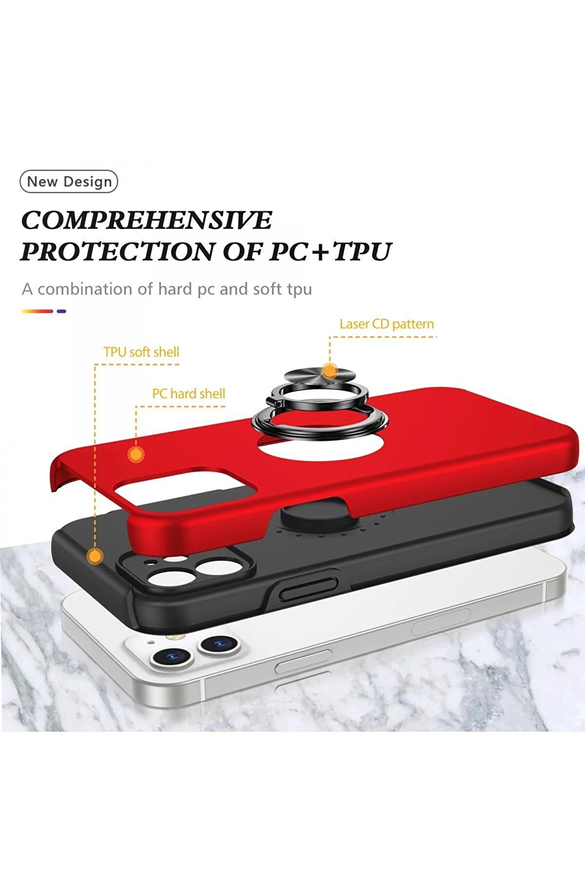 İphone 12 Kılıf Eli̇t Yüzüklü Kapak - Kırmızı - Dropx9630-8762