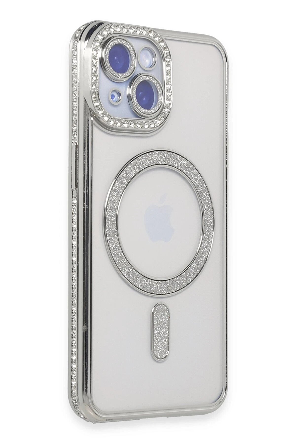 CepteToptan iPhone 15 Kılıf Joke Simli Magneticsafe Kılıf - Gümüş - DROPX8475-2669