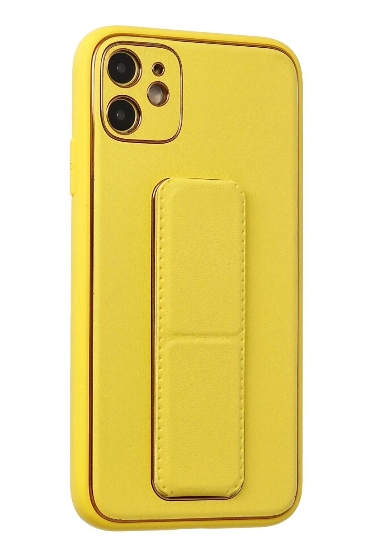 İphone 12 Kılıf Coco Deri̇ Standlı Kapak - Sarı - Dropx5435-8389
