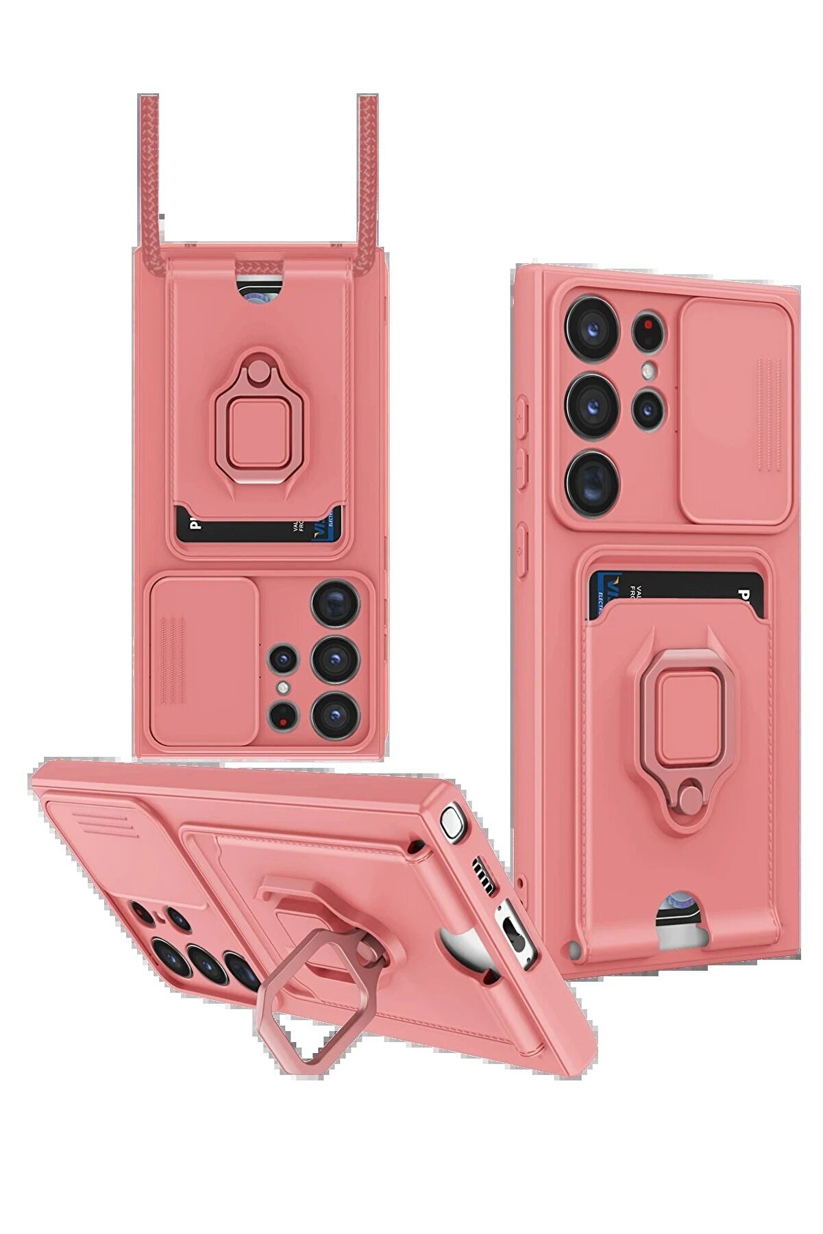 CepteToptan Samsung Galaxy S25 Ultra Kılıf Zuma Kartvizitli Yüzüklü Silikon - Pembe - DROPX3666-8594