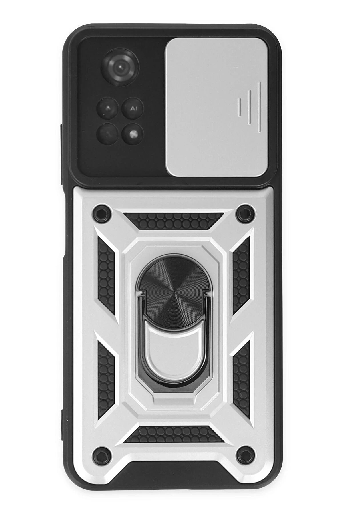 CepteToptan Xiaomi Poco M4 Pro 4G Kılıf Pars Lens Yüzüklü Silikon - Gümüş - DROPX4391-3958