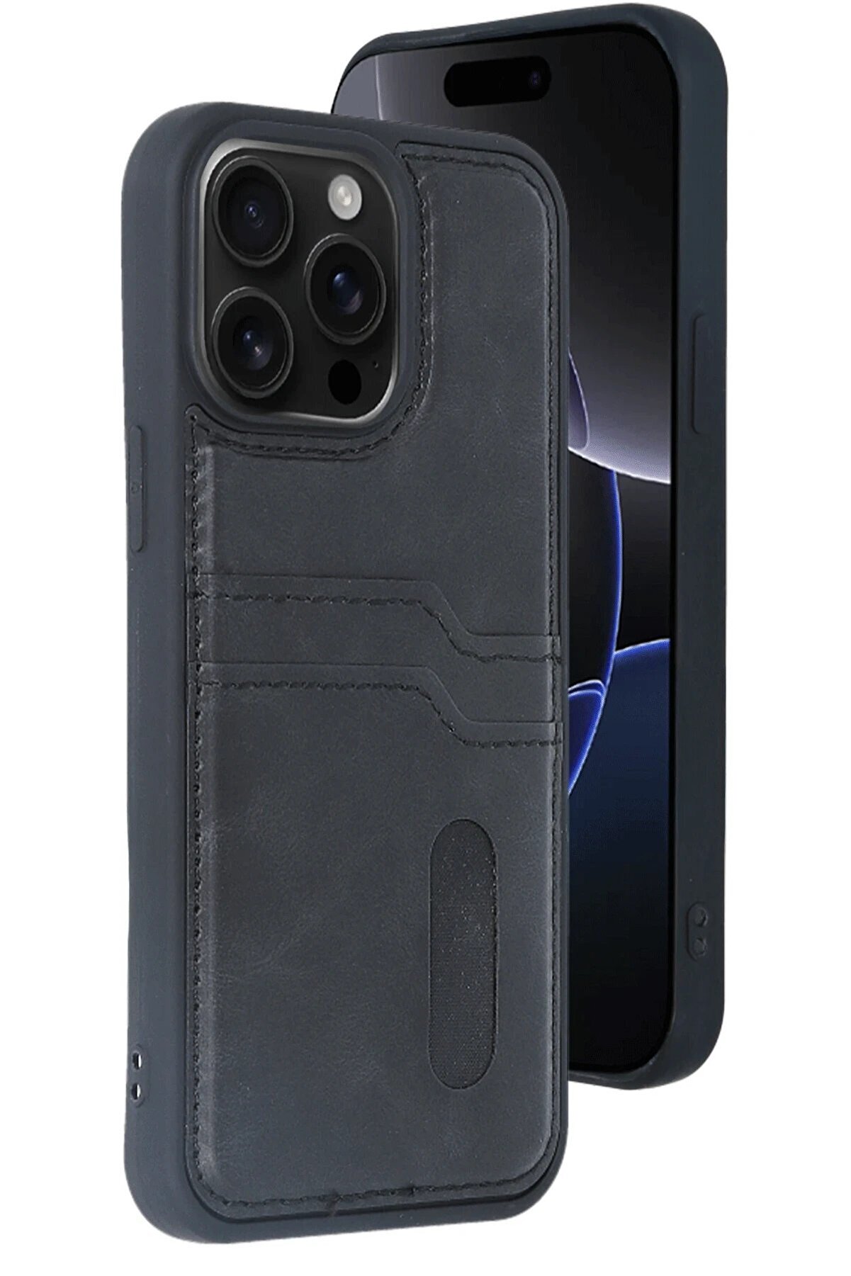 CepteToptan iPhone 15 Pro Max Kılıf Sara Kartvizitli Deri Kılıf - Siyah - DROPX6165-5313