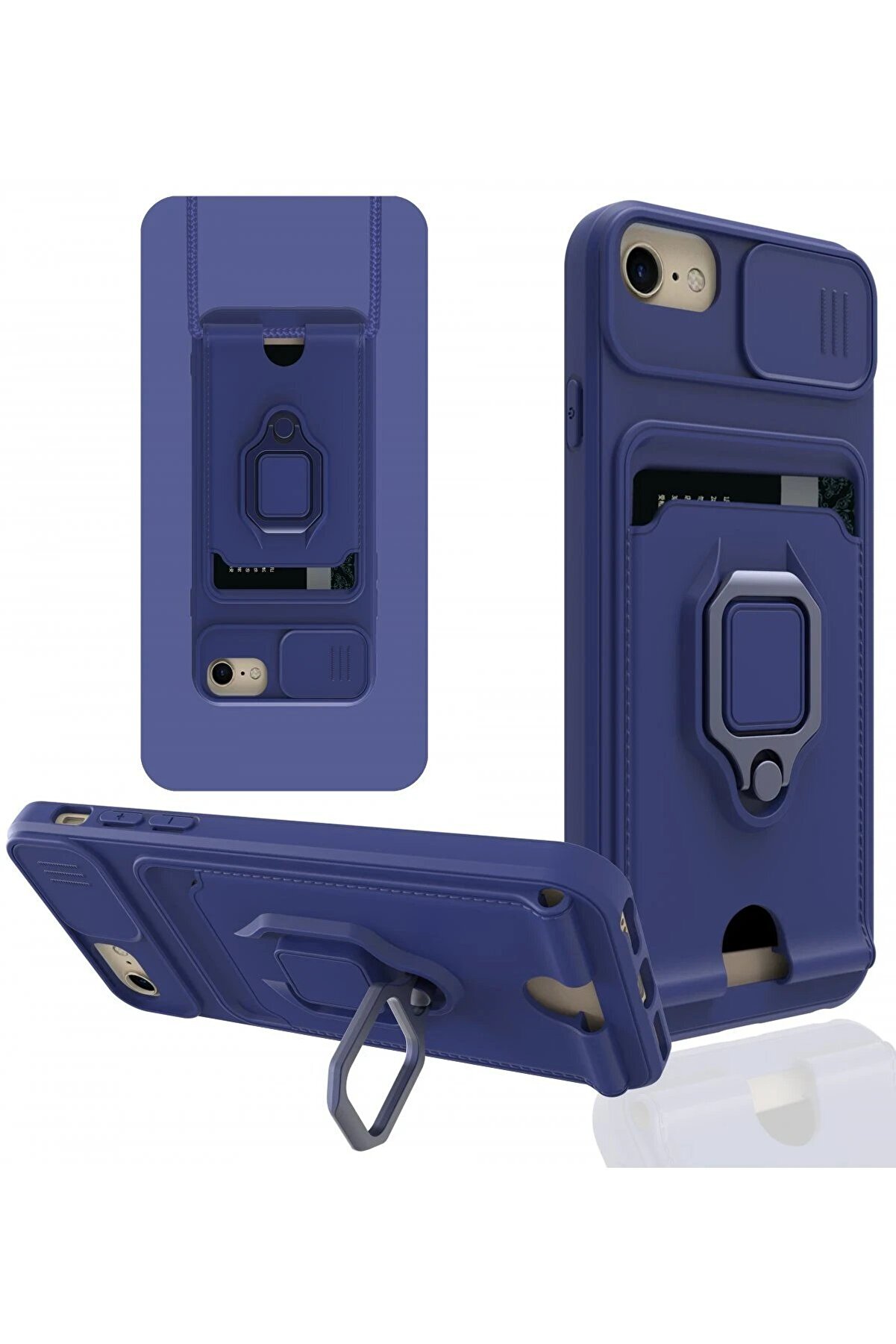 CepteToptan iPhone 7 Kılıf Zuma Kartvizitli Yüzüklü Silikon - Lacivert - DROPX5088-5002