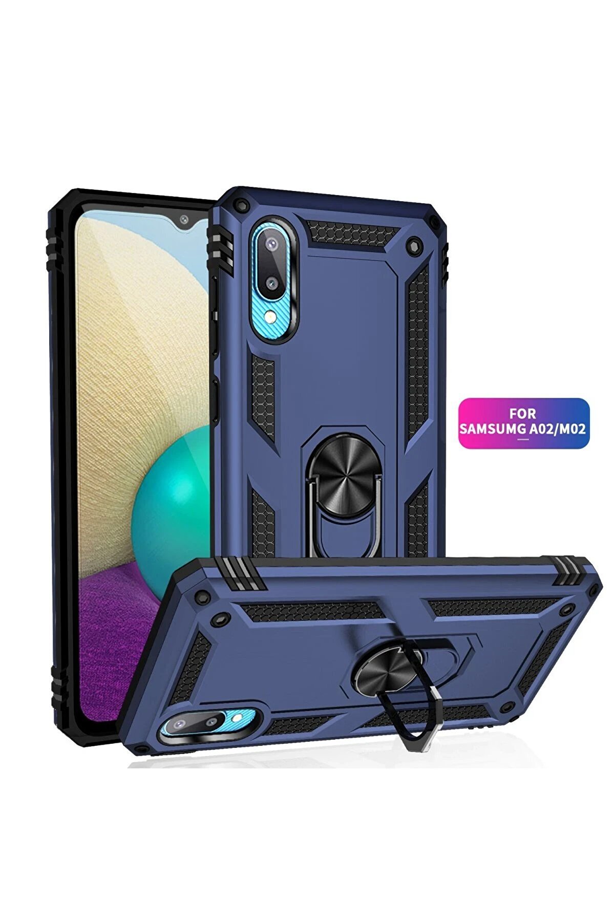 Samsung Galaxy A02 Kılıf Sofya Yüzüklü Si̇li̇kon Kapak - Laci̇vert - Dropx3920-8995