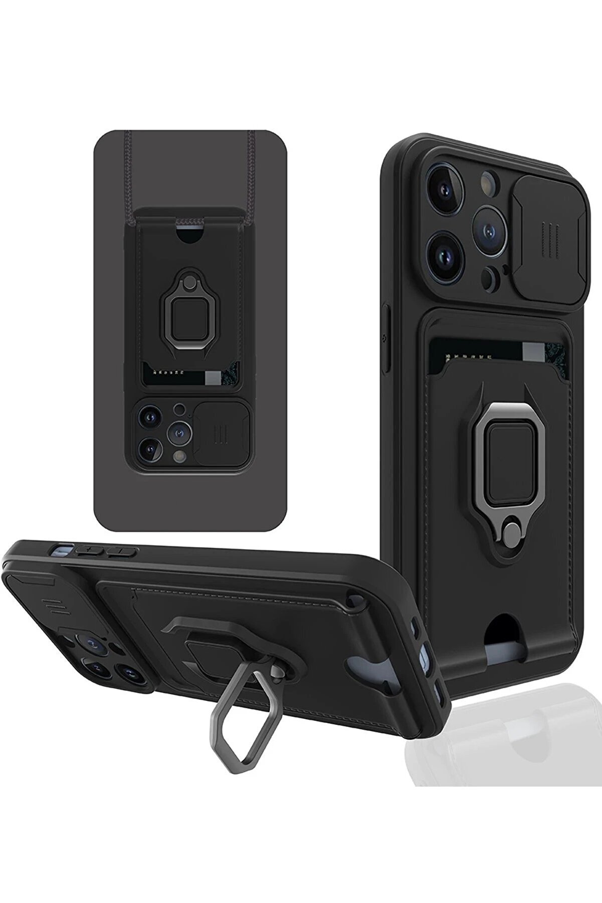 CepteToptan iPhone 14 Pro Kılıf Zuma Kartvizitli Y&uuml;z&uuml;kl&uuml; Silikon - Siyah - DROPX6310-4397