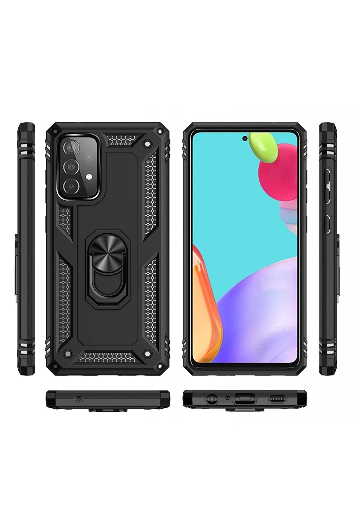 Samsung Galaxy A52 Kılıf Sofya Yüzüklü Si̇li̇kon Kapak - Si̇yah - Dropx5007-8389