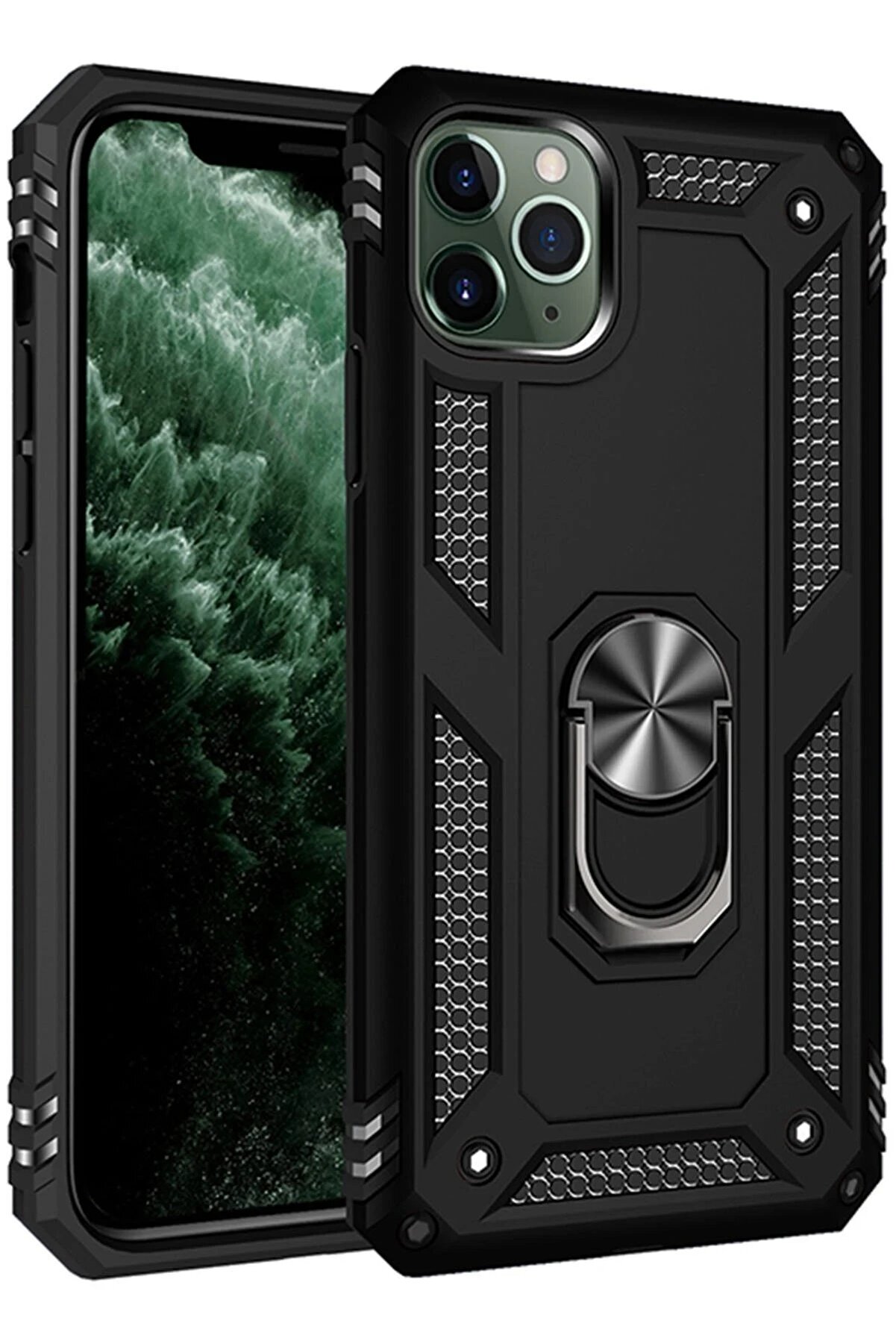 CepteToptan iPhone 11 Pro Max Kılıf Sofya Yüzüklü Silikon Kapak - Siyah - DROPX7616-9136