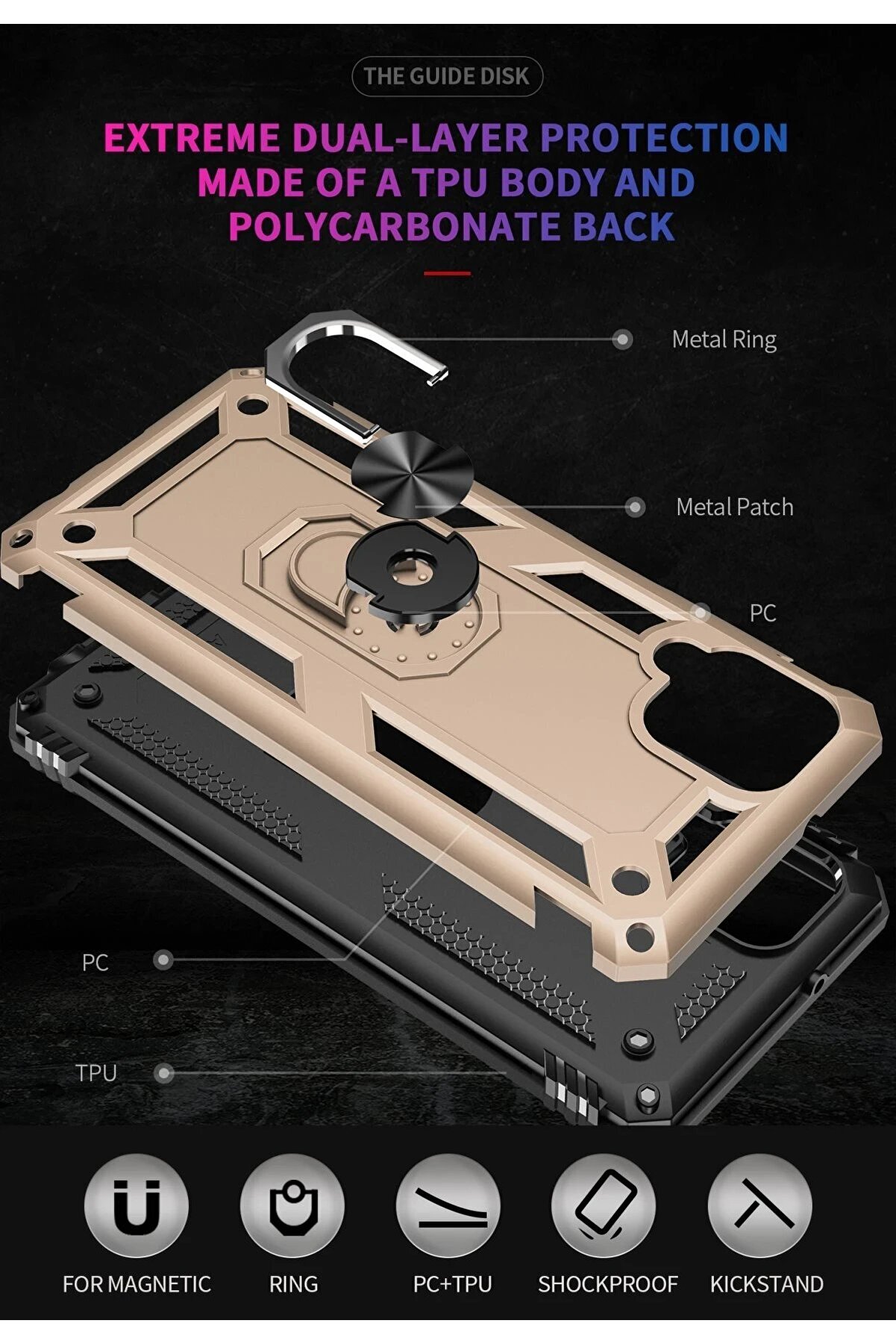 Samsung Galaxy A22 Kılıf Sofya Yüzüklü Si̇li̇kon Kapak - Gold - Dropx1247-2720