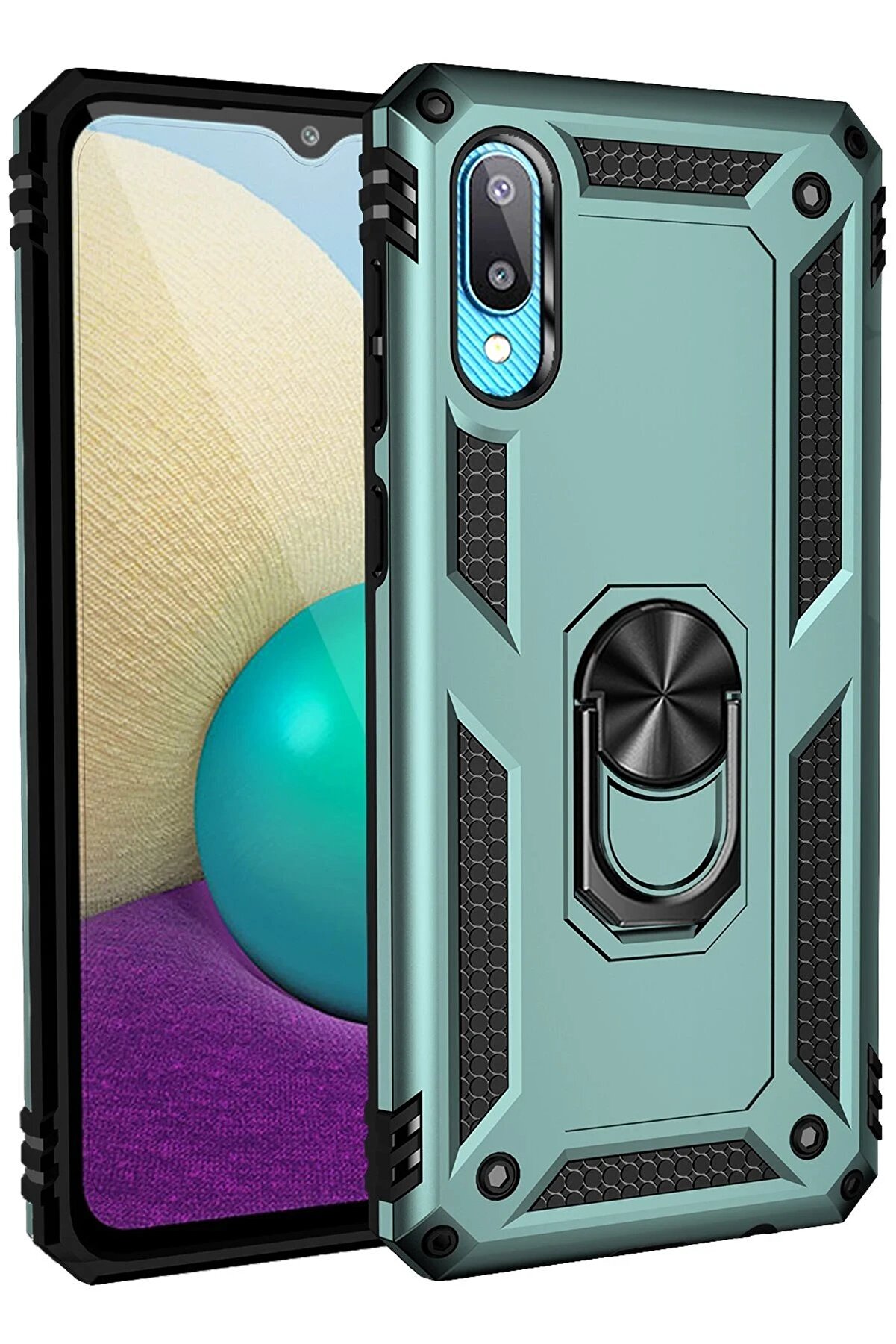 CepteToptan Samsung Galaxy A02 Kılıf Sofya Yüzüklü Silikon Kapak - Yeşil - DROPX4952-9805