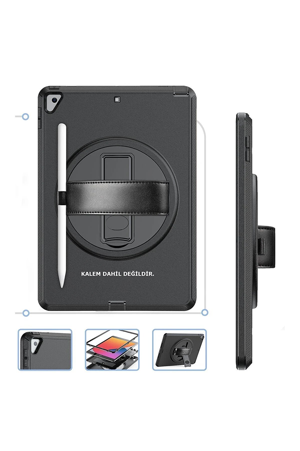 İpad 10.2 (7.Nesi̇l) Kılıf Hand Strap Tablet Kılıfı - Si̇yah - Dropx7677-8619