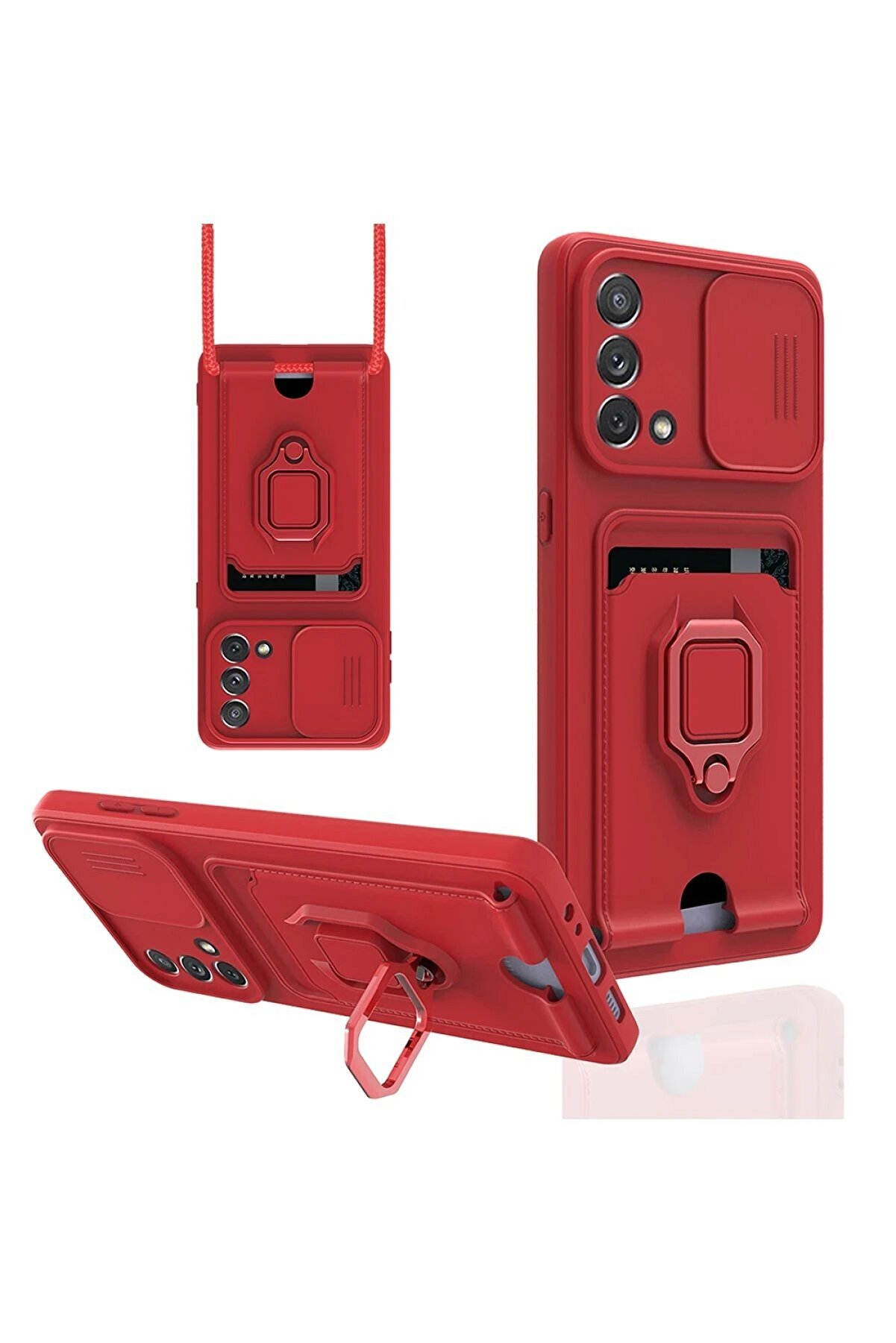 CepteToptan Oppo A74 4G Kılıf Zuma Kartvizitli Yüzüklü Silikon - Kırmızı - DROPX8284-8673