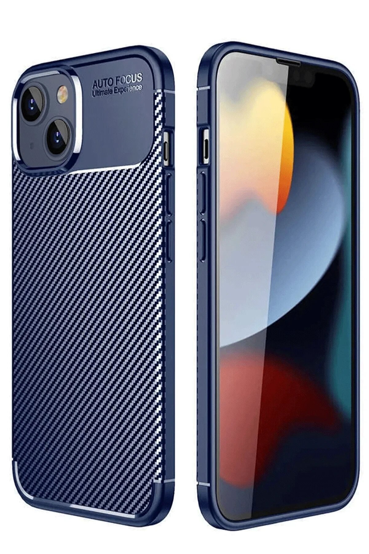 İphone 14 Kılıf Auto Focus Karbon Kapak - Laci̇vert - Dropx8432-6755