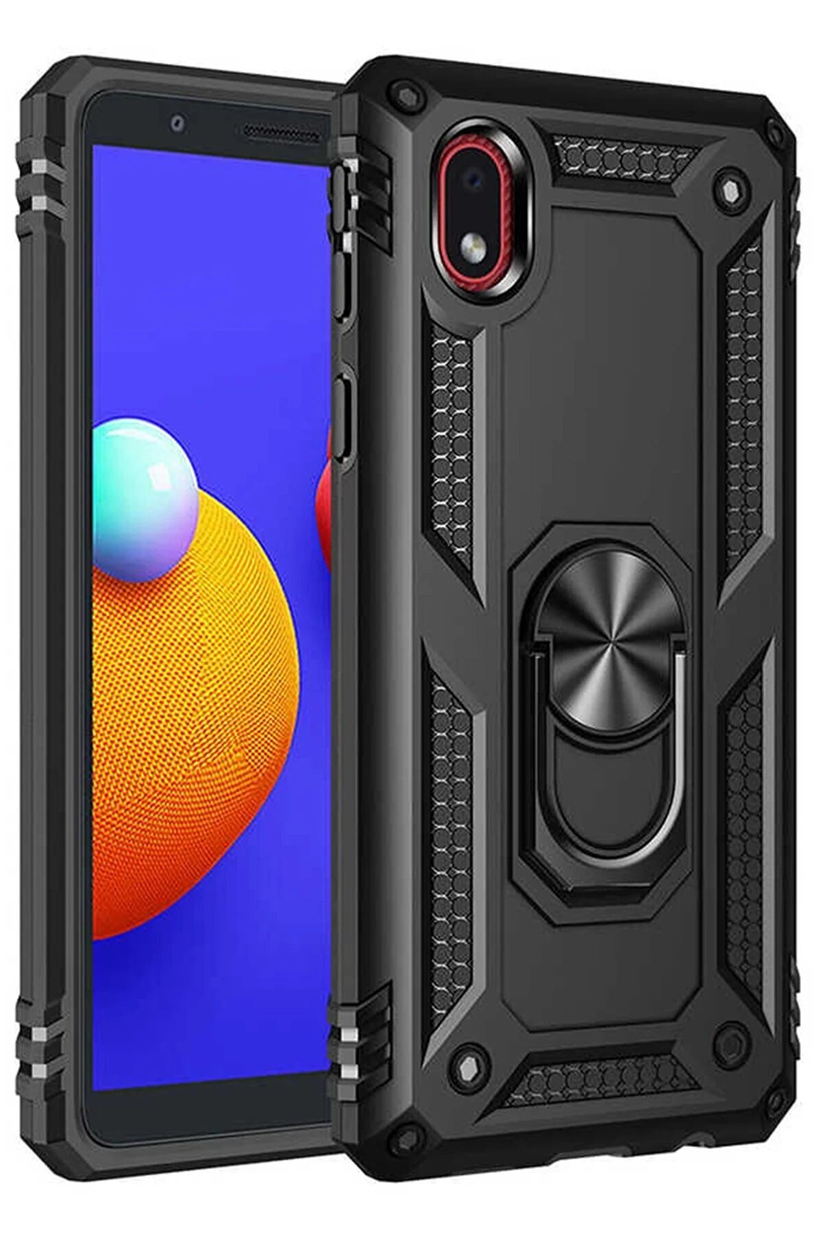 CepteToptan Samsung Galaxy A01 Core Kılıf Sofya Yüzüklü Silikon Kapak - Siyah - DROPX1015-8140