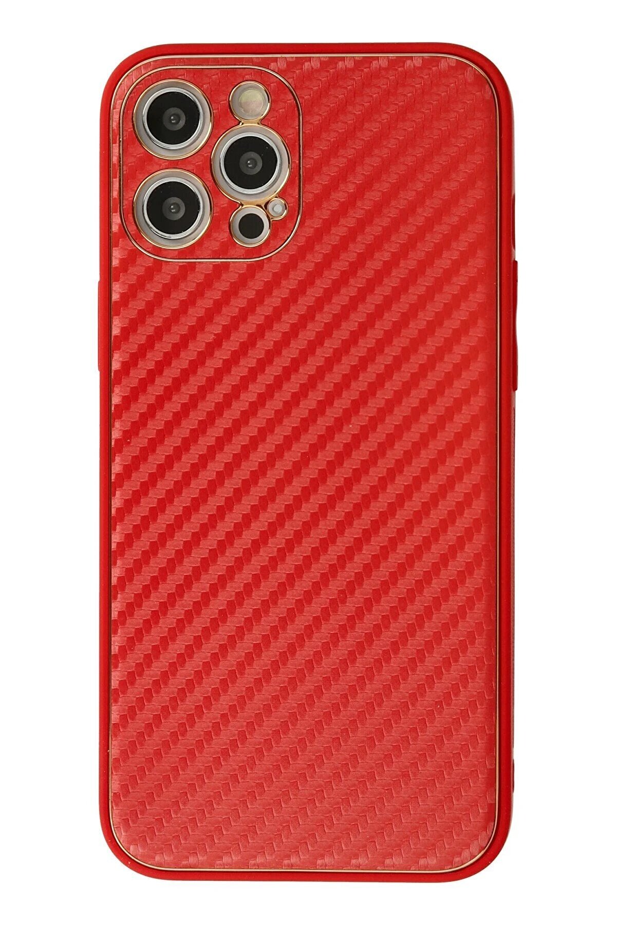 CepteToptan iPhone 12 Pro Kılıf Coco Karbon Silikon - Kırmızı - DROPX3852-6282