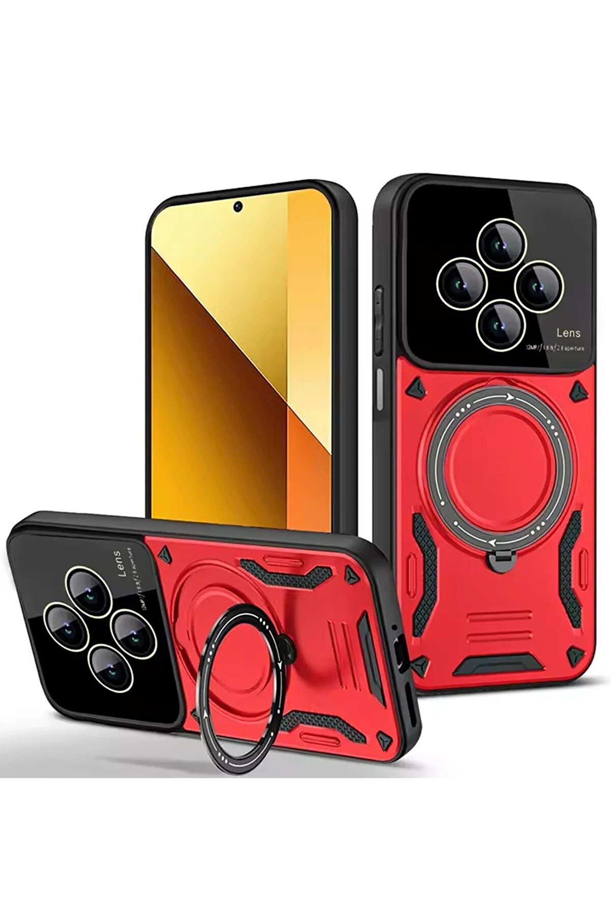 CepteToptan Xiaomi Redmi 14C Kılıf Joy Lens Standlı Kapak - Kırmızı - DROPX1369-6718