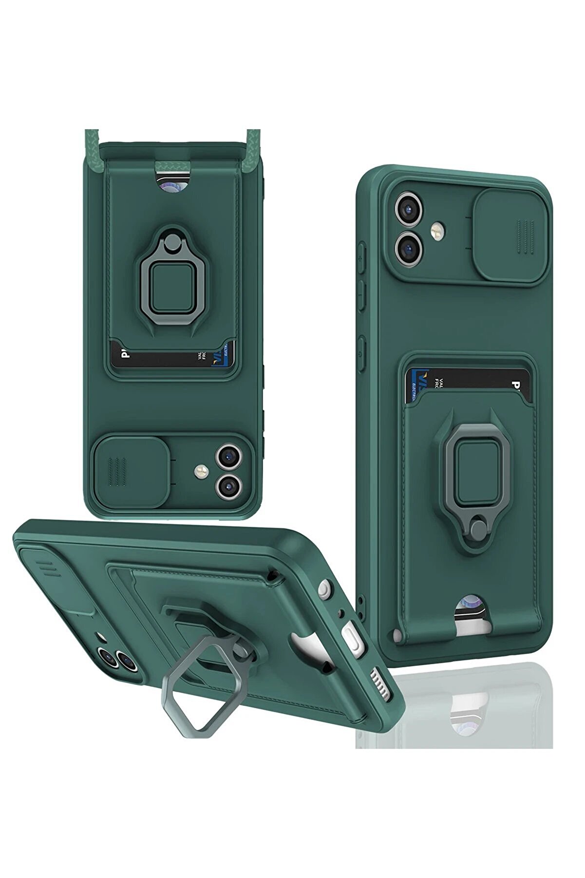 CepteToptan Samsung Galaxy A05 Kılıf Zuma Kartvizitli Yüzüklü Silikon - Yeşil - DROPX3120-7808