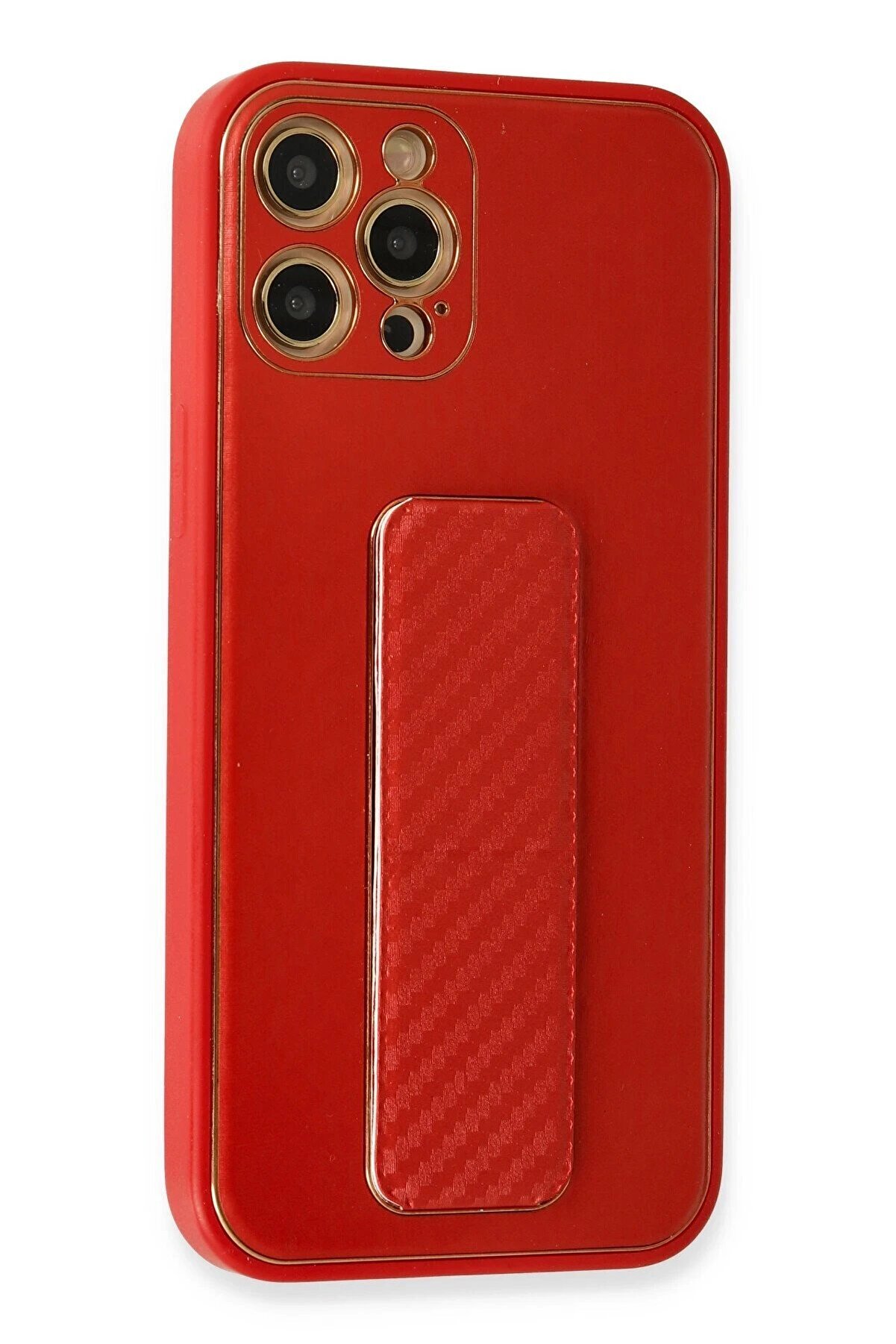 İphone 12 Pro Kılıf Coco Karbon Standlı Kapak - Kırmızı - Dropx5955-3695