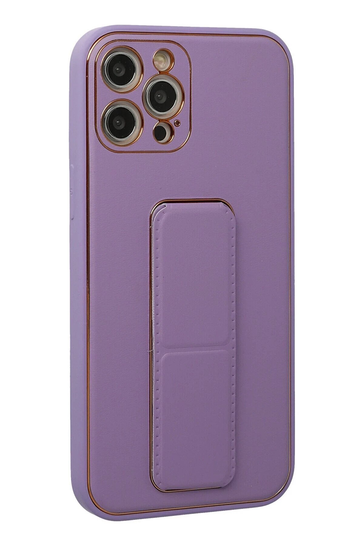 İphone 12 Pro Kılıf Coco Deri̇ Standlı Kapak - Li̇la - Dropx3071-6495