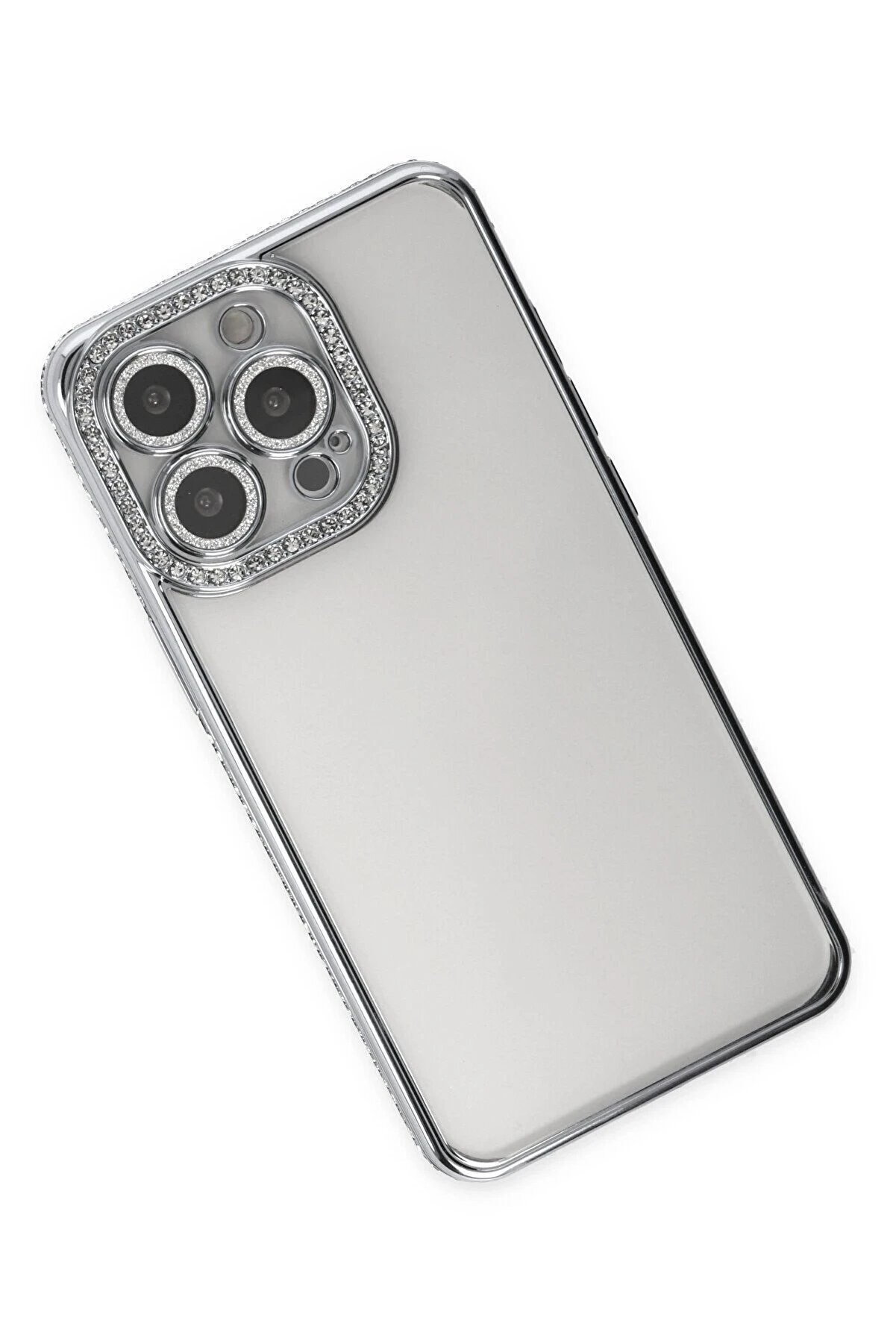 İphone 13 Pro Kılıf Joke Taşlı Si̇li̇kon - G&uuml;m&uuml;ş - Dropx8655-9136