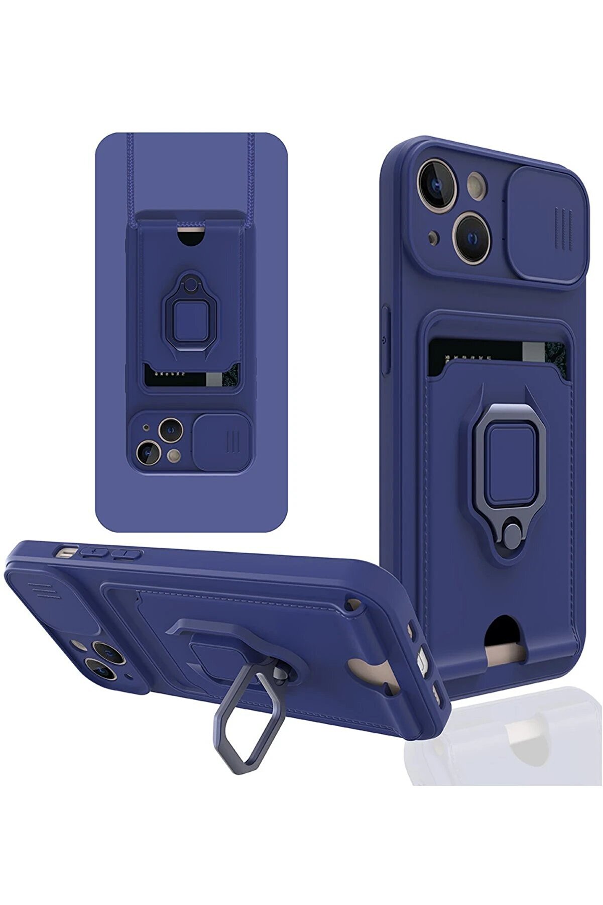 CepteToptan iPhone 15 Kılıf Zuma Kartvizitli Yüzüklü Silikon - Lacivert - DROPX3439-4295