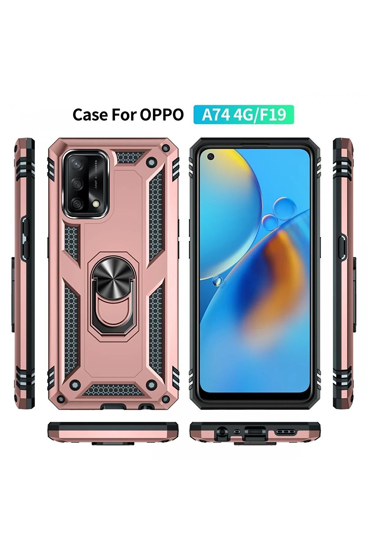 Oppo A74 4G Kılıf Sofya Yüzüklü Si̇li̇kon Kapak - Rose - Dropx7333-8043