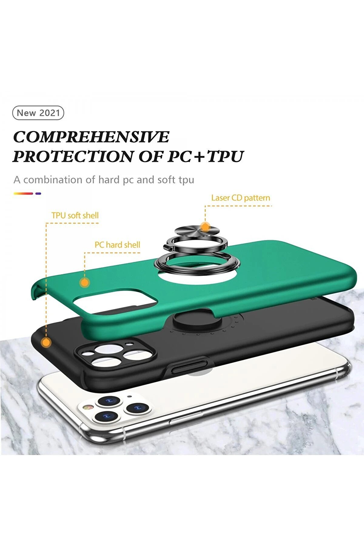 İphone 11 Pro Max Kılıf Eli̇t Yüzüklü Kapak - Yeşi̇l - Dropx1270-2311