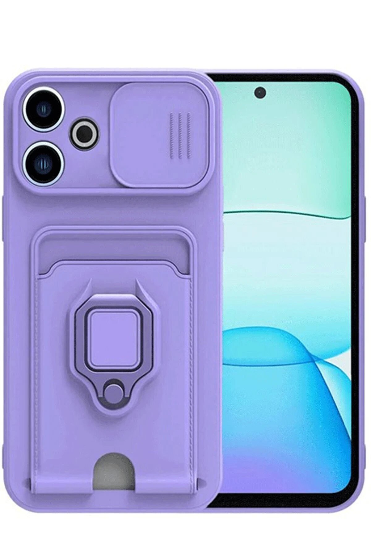 CepteToptan Xiaomi Redmi 13 4G Kılıf Zuma Kartvizitli Yüzüklü Silikon - Lila - DROPX8952-7715