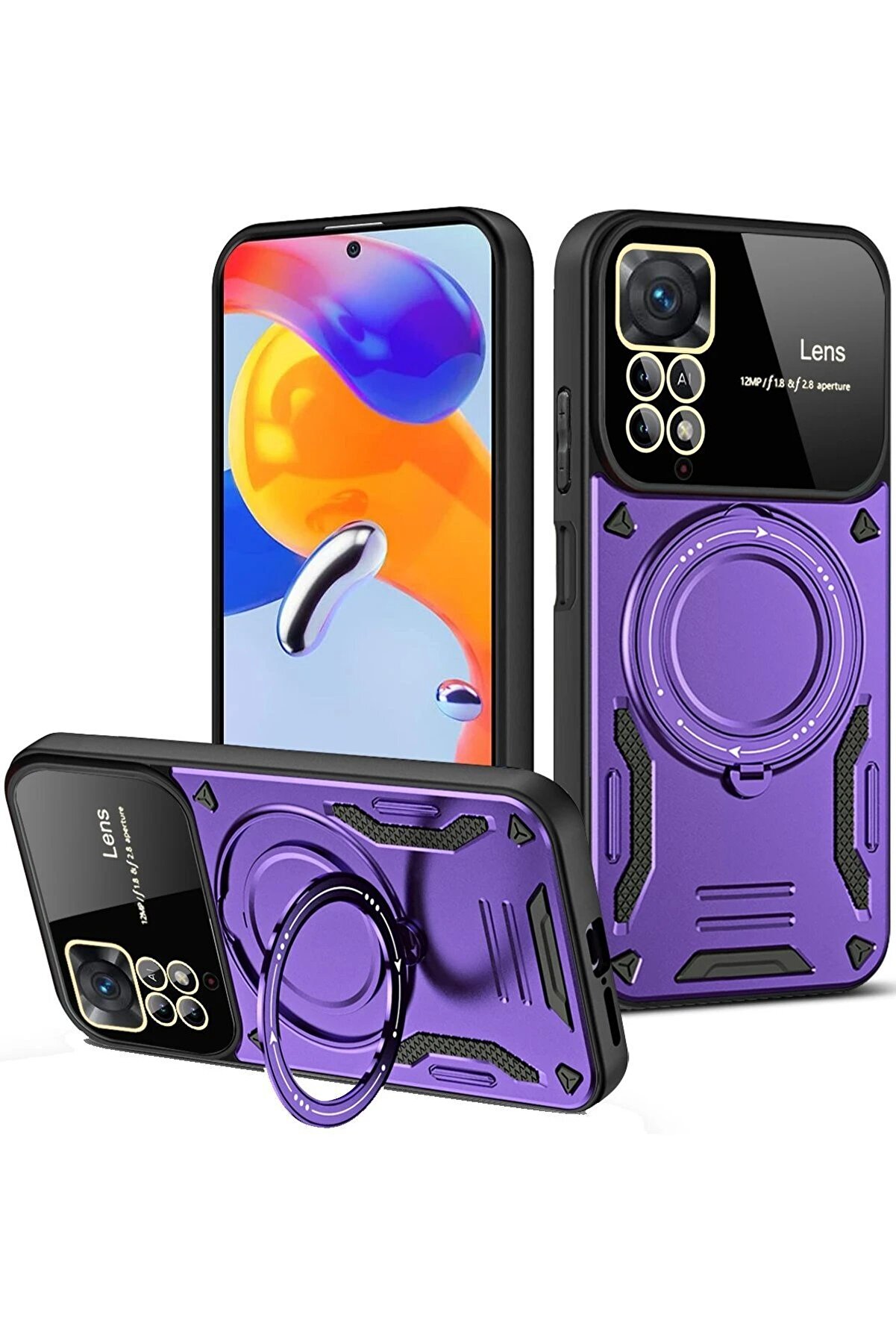 CepteToptan Xiaomi Redmi Note 12 Pro 4G Kılıf Joy Lens Standlı Kapak - Mor - DROPX9611-6990