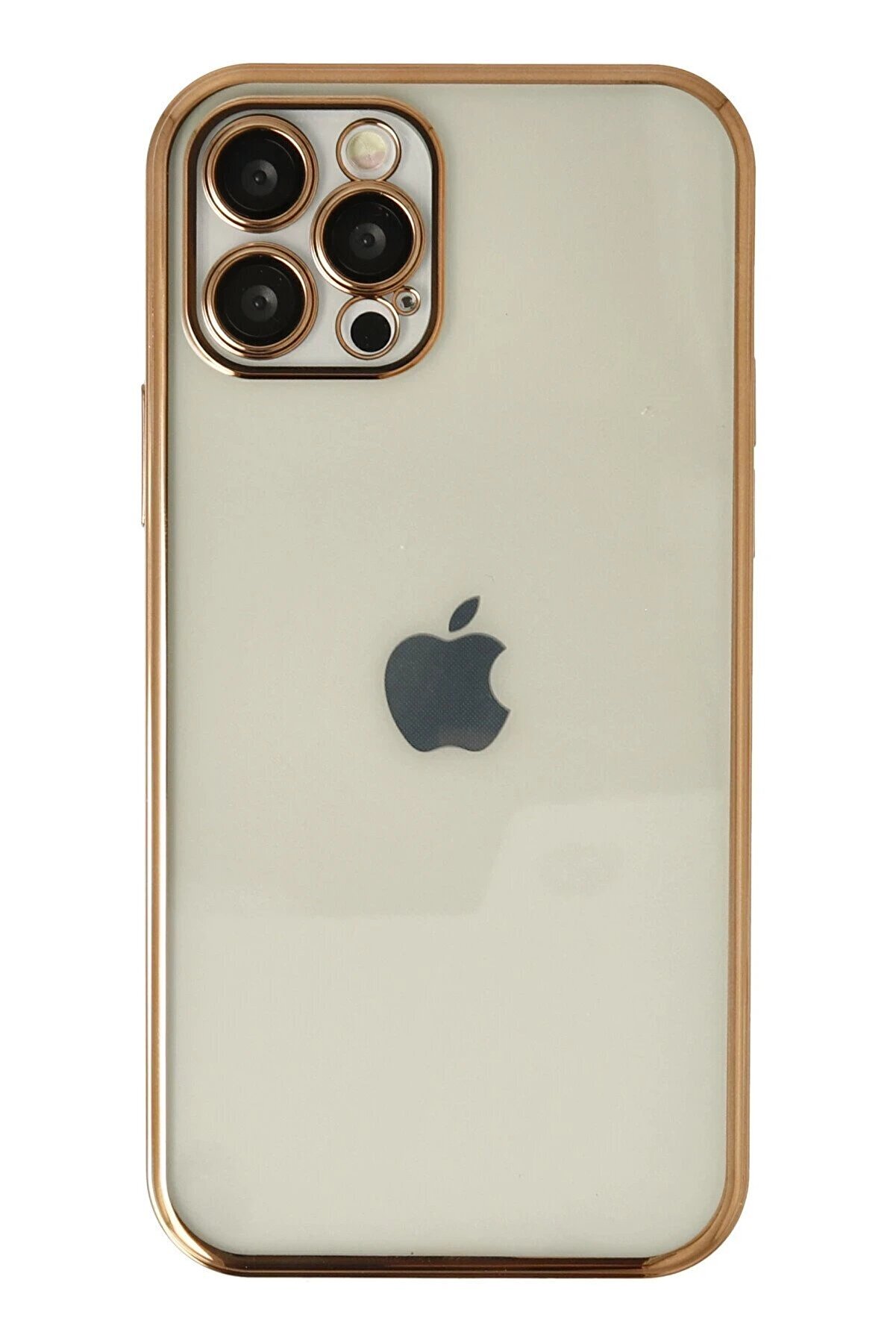 CepteToptan iPhone 12 Pro Max Kılıf Lensli Silikon - Gold - DROPX6010-6702