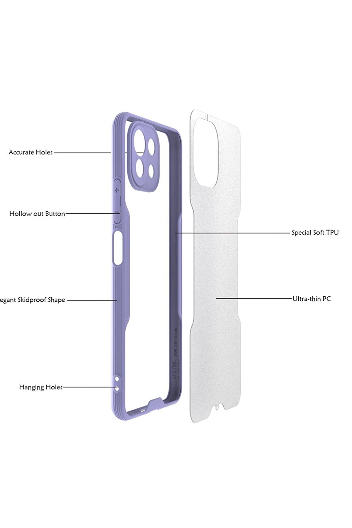 Xi̇aomi̇ Mi̇ 11 Li̇te Kılıf Plati̇n Si̇li̇kon - Li̇la - Dropx8123-8468