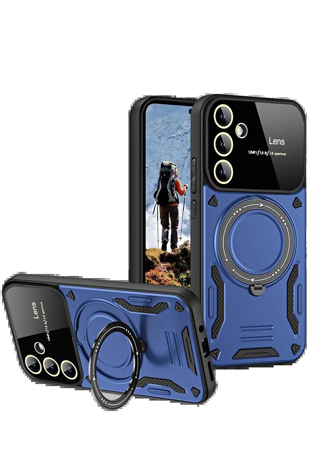 CepteToptan Samsung Galaxy S24 FE Kılıf Joy Lens Standlı Kapak - Lacivert - BRH022080-4504