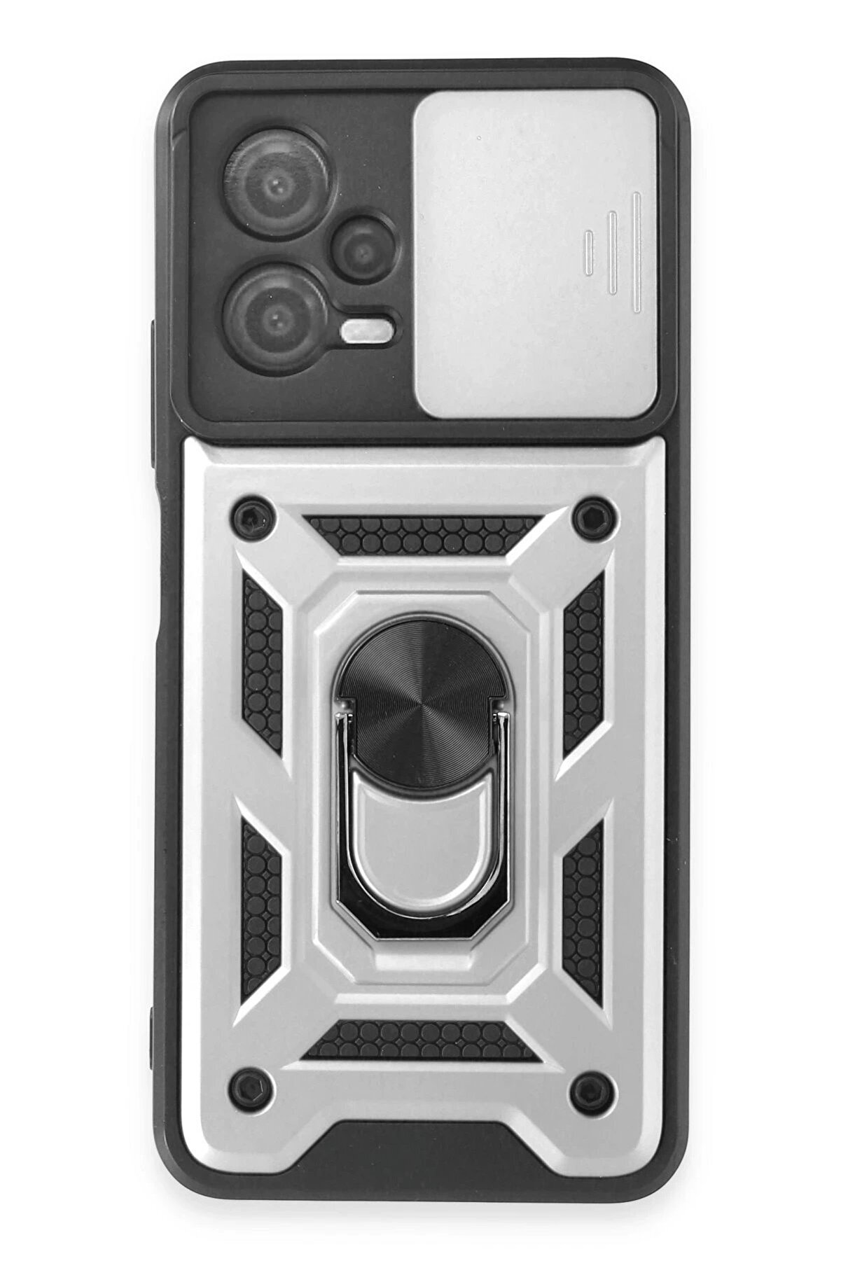 CepteToptan Xiaomi Redmi Note 12 5G Kılıf Pars Lens Yüzüklü Silikon - Gümüş - DROPX6511-2538