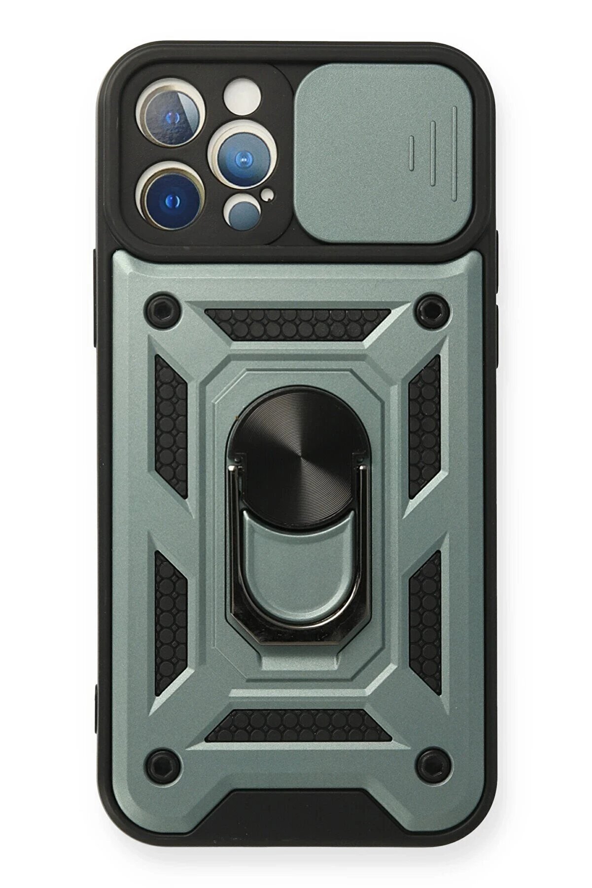 CepteToptan iPhone 12 Pro Kılıf Pars Lens Yüzüklü Silikon - Yeşil - DROPX6107-3343