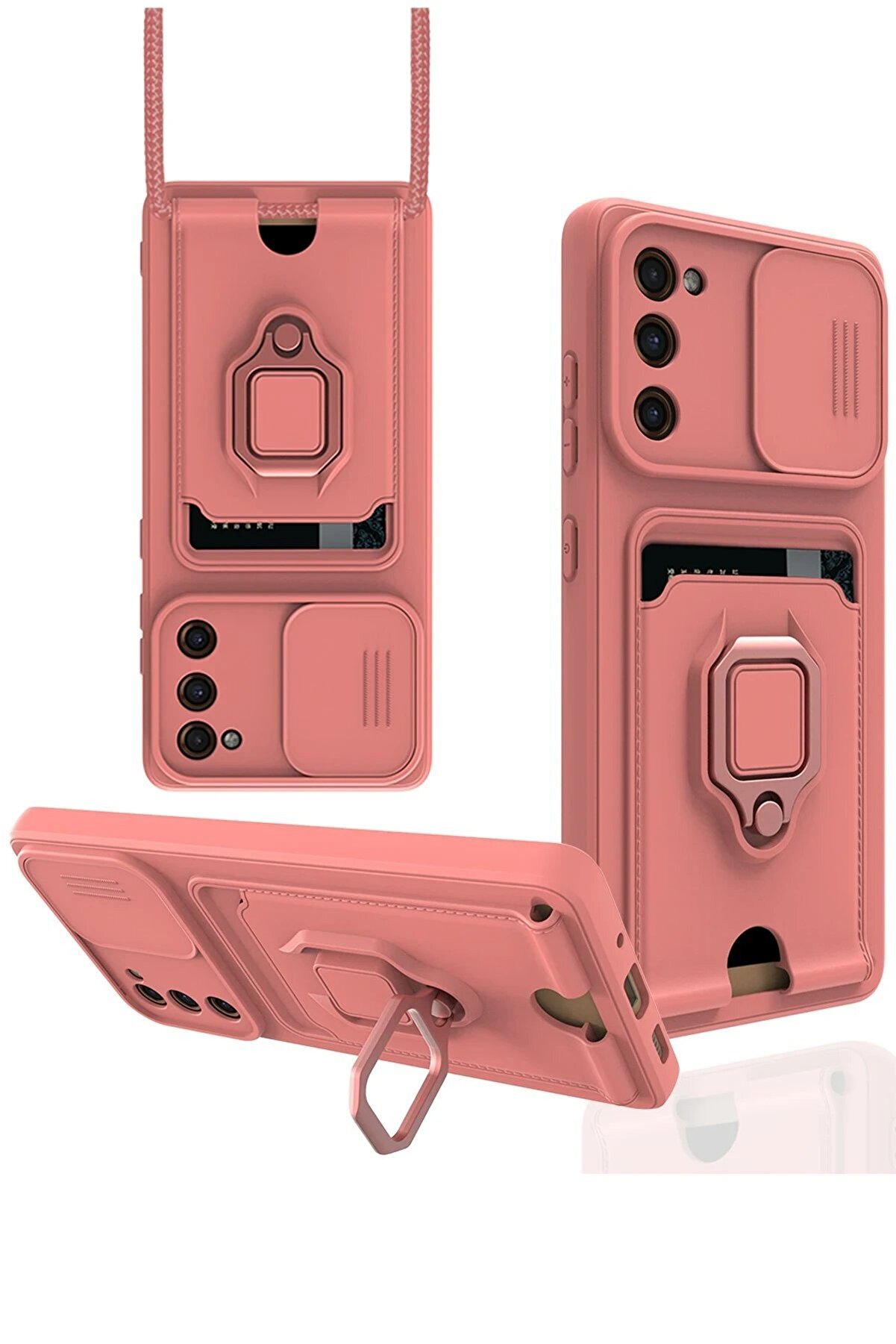 CepteToptan Samsung Galaxy S20 FE Kılıf Zuma Kartvizitli Yüzüklü Silikon - Pembe - DROPX1689-5364