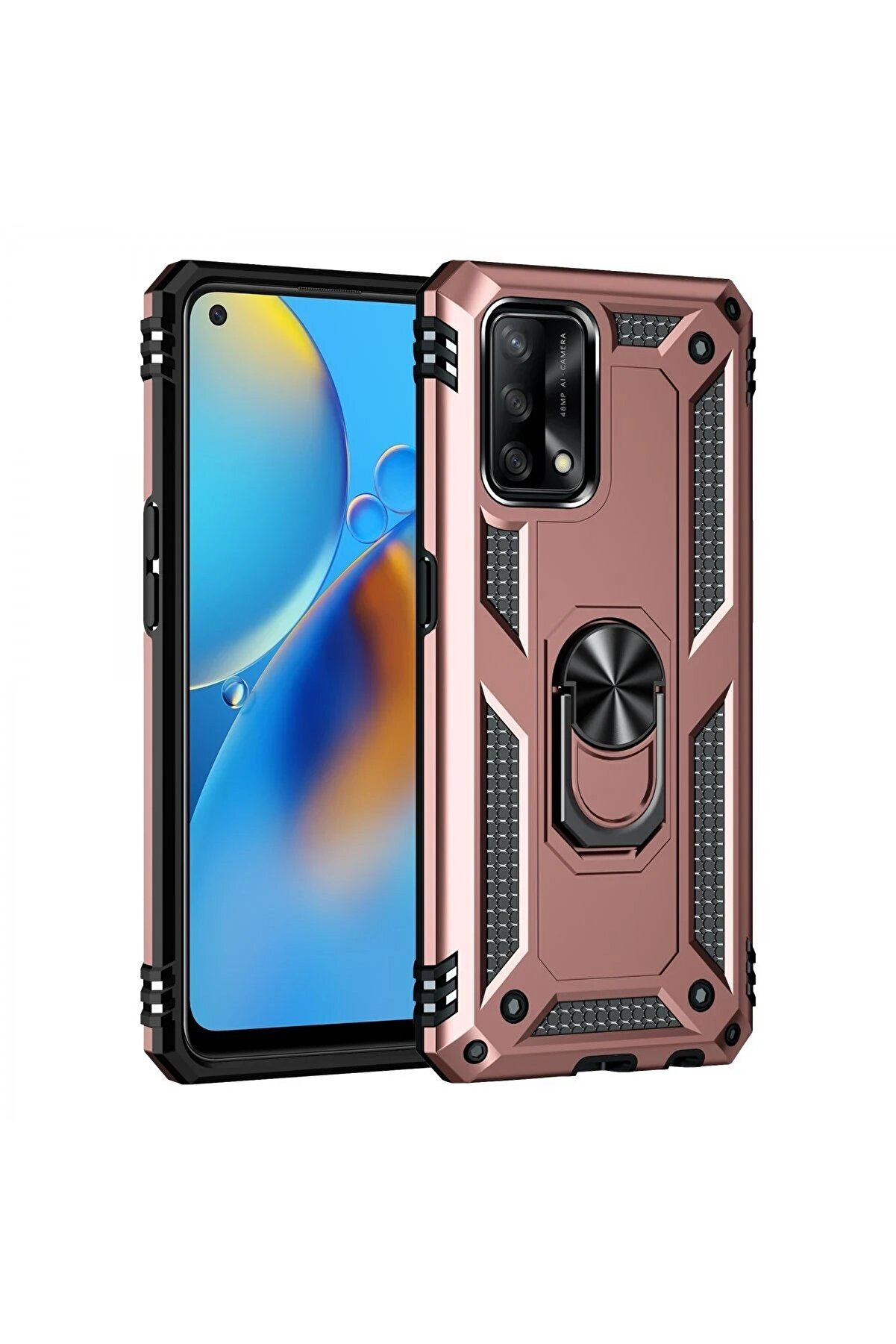 Oppo A74 4G Kılıf Sofya Yüzüklü Si̇li̇kon Kapak - Rose - Dropx7333-8043