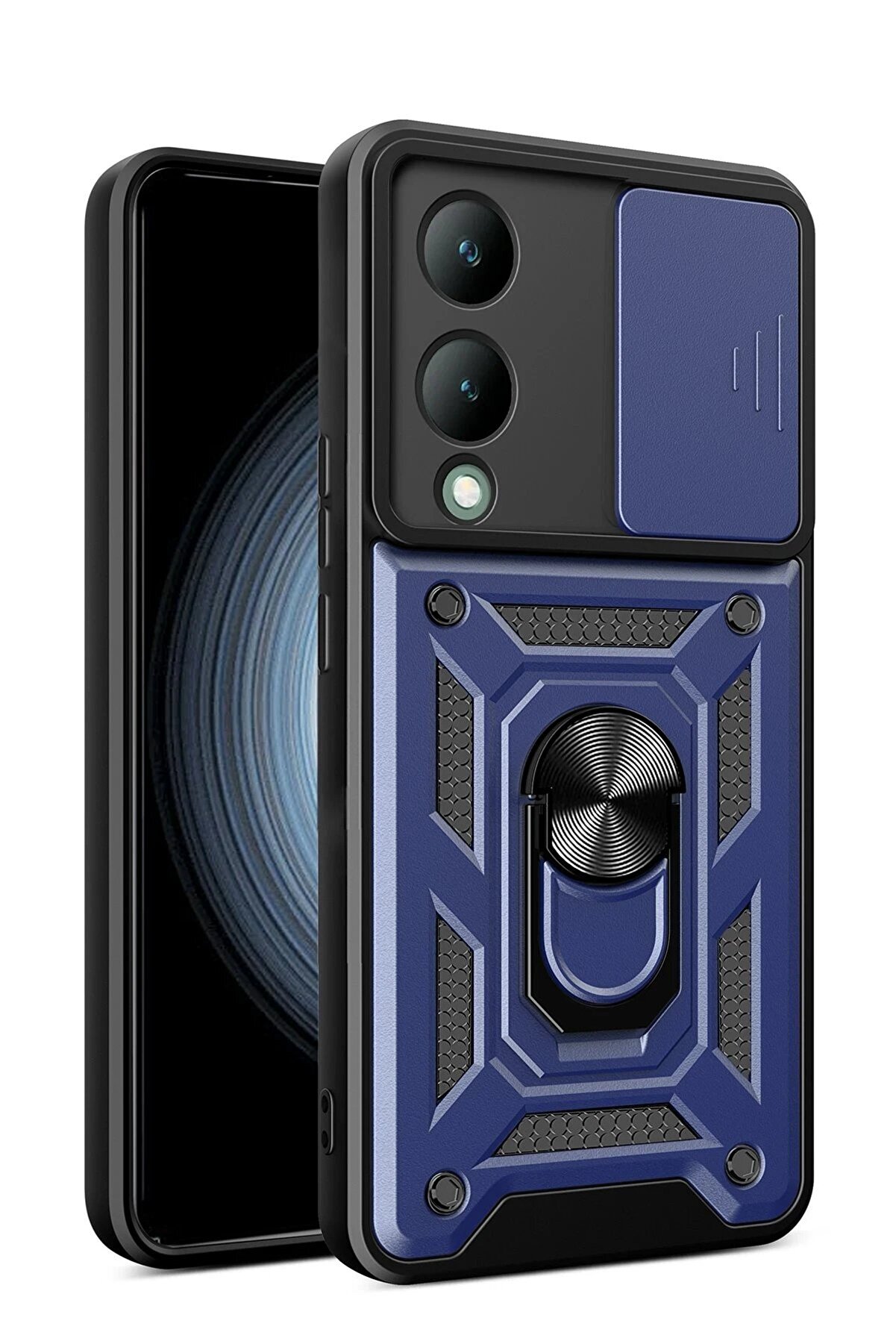 CepteToptan Vivo Y17S Kılıf Pars Lens Yüzüklü Silikon - Lacivert - DROPX4839-3693