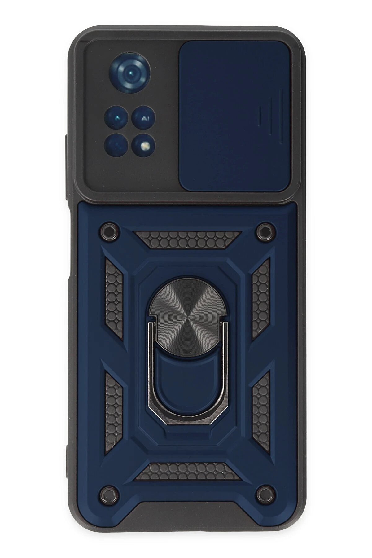 CepteToptan Xiaomi Poco M4 Pro 4G Kılıf Pars Lens Yüzüklü Silikon - Lacivert - DROPX3150-8097