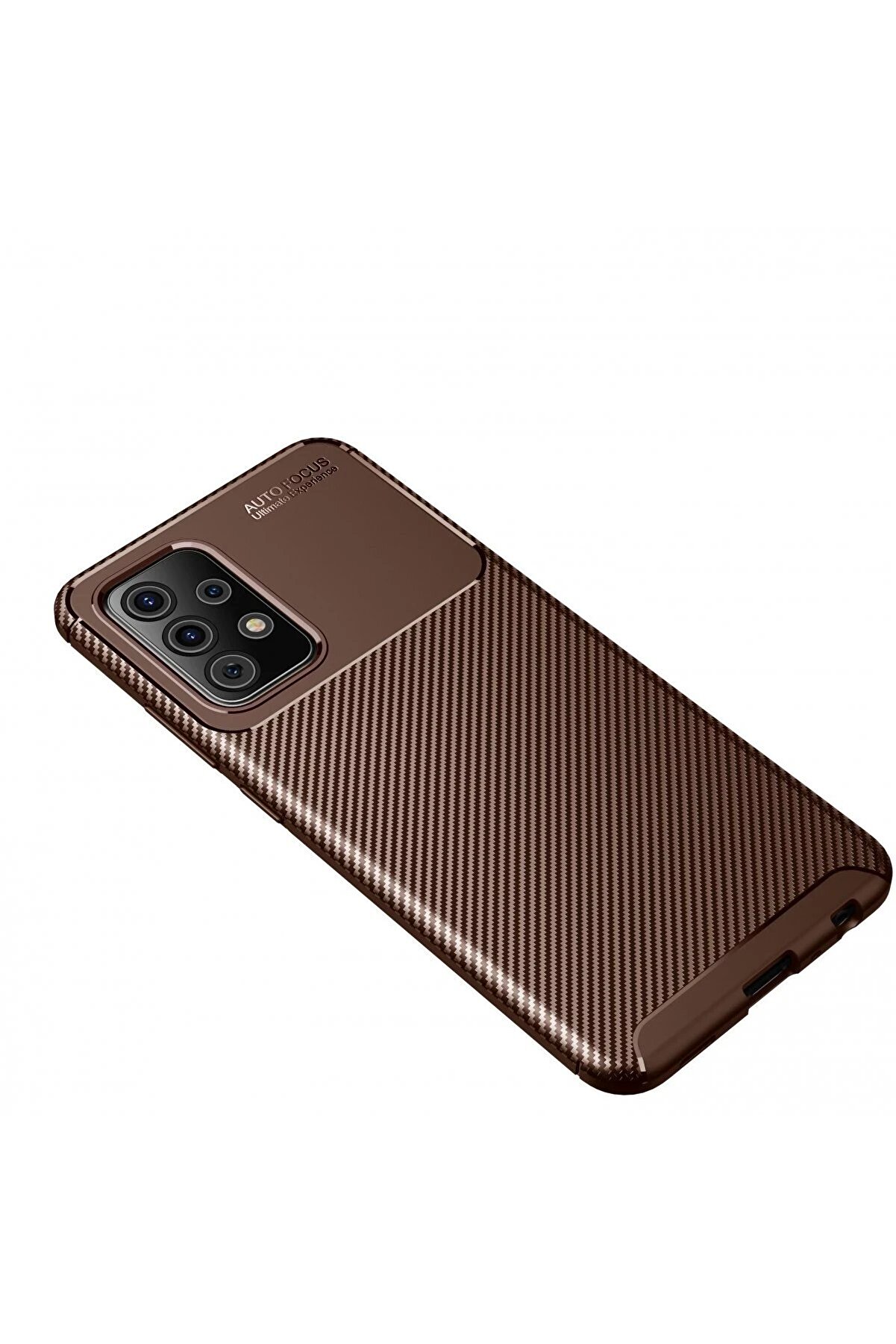 Newface Samsung Galaxy A52 Kılıf Auto Focus Karbon Kapak - Kahverengi̇