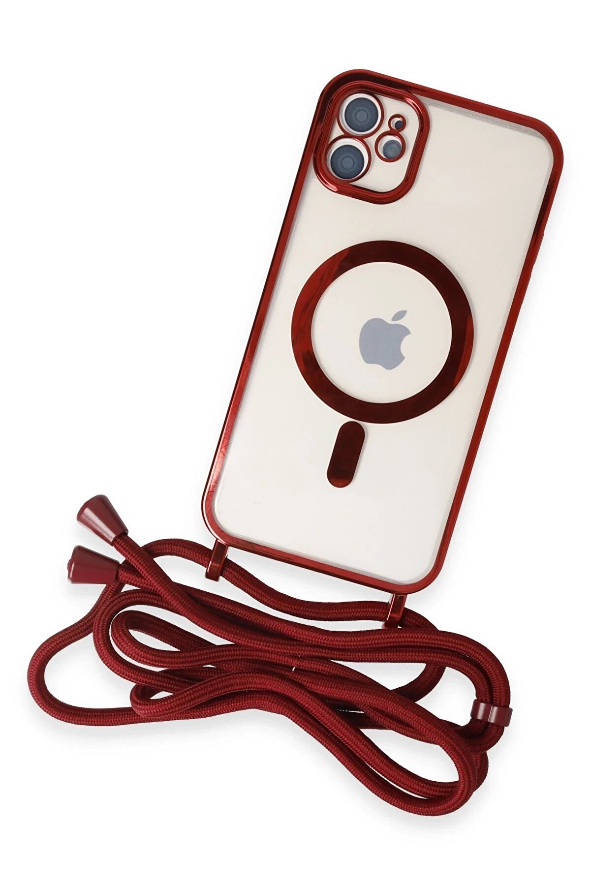 İphone 11 Kılıf Di̇vo Lazer Askılı Magsafe Kapak - Kırmızı - Dropx5546-5936